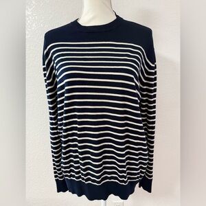 ZARA Navy and White Striped Women's Sweater zs XL